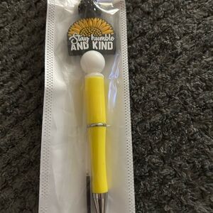 Hand Crafted Yellow Ballpoint Pen with Sunflower Charm "Stay Humble and Kind"
